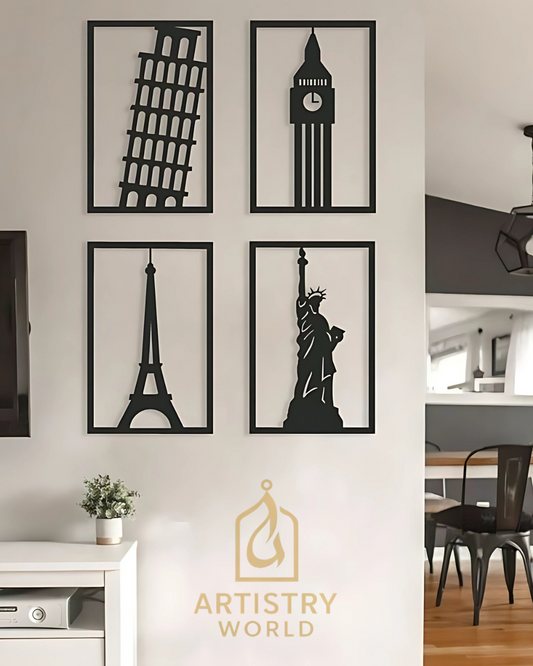 4 Pieces World Landmarks Wall Art Set